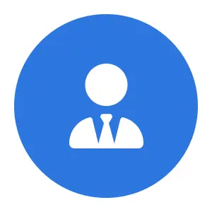 A blue circle with an image of a person in the middle.