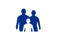 A blue pixel art picture of two people and a child.