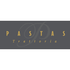 A gray and yellow logo for pastas trattoria.